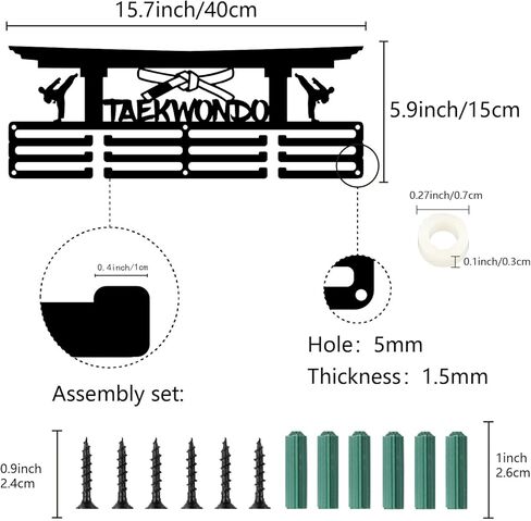 CREATCABIN Taekwondo Medal Holder Medal Hanger Medal Hanging Decor Medal Rack Display Wall Mounted 3 Lines Design Room Home Decoration Gift for Taekwondo Player Race Winner Black 15.7x5.9 Inch in Saudi Arabia