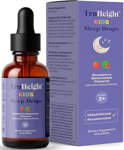 TruHeight Kids Sleep Sleep Tincture Ages 2+ (Pathelon Flavor) - الأطفال ، الأطفال الصغار والأطفال الطبيعية - الطفل ، طفل صغير ، ميلاتونين يبلغ من العمر عامين+ - فيتامين B6 ، الريبوفلافين ، الزنك ، النحاس ، بلسم ليمون بلسم in Kuwait