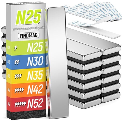 FINDMAG 12Pack Rare Earth Neodymium Magnets, Strong Heavy Duty Bar Magnets with Double-Sided Adhesive, Powerful for Fridge, Garage, Kitchen - 60x10x3mm (N42) in Kuwait