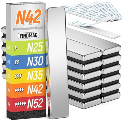 FINDMAG 12Pack Rare Earth Neodymium Magnets, Strong Heavy Duty Bar Magnets with Double-Sided Adhesive, Powerful for Fridge, Garage, Kitchen - 60x10x3mm (N42) in Saudi Arabia