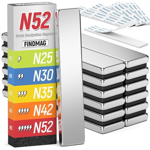 FINDMAG 12Pack Rare Earth Neodymium Magnets, Strong Heavy Duty Bar Magnets with Double-Sided Adhesive, Powerful for Fridge, Garage, Kitchen - 60x10x3mm (N42) in Saudi Arabia