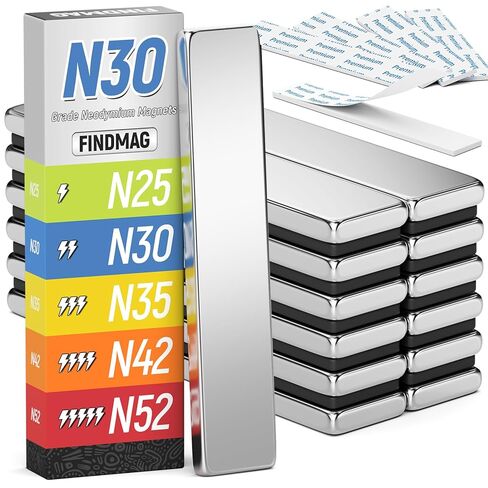 FINDMAG 12Pack Rare Earth Neodymium Magnets, Strong Heavy Duty Bar Magnets with Double-Sided Adhesive, Powerful for Fridge, Garage, Kitchen - 60x10x3mm (N42) in Saudi Arabia