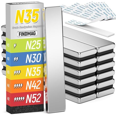 FINDMAG 12Pack Rare Earth Neodymium Magnets, Strong Heavy Duty Bar Magnets with Double-Sided Adhesive, Powerful for Fridge, Garage, Kitchen - 60x10x3mm (N42) in Saudi Arabia