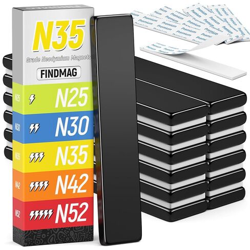 FINDMAG 12Pack Rare Earth Neodymium Magnets, Strong Heavy Duty Bar Magnets with Double-Sided Adhesive, Powerful for Fridge, Garage, Kitchen - 60x10x3mm (N42) in Saudi Arabia