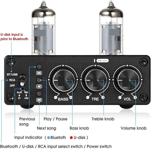 مضخم صوت صغير بأنبوب مفرغ HiFi 5.0 مضخم صوت ستيريو مشغل U مع تحكم ثلاثي وباس in Saudi Arabia