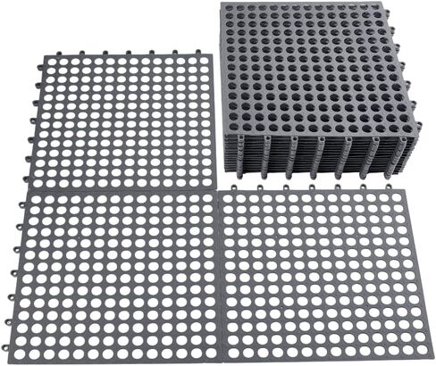 24 Pack Non Slip Shower Floor Mat, 12.2x12.2Inch Soft PVC Non Slip Shower Floor Mat Drainage Interlocking Floor Tiles for Drain Pool Patio Balcony Kennel Poultry Floor Grid, Gray in Kuwait