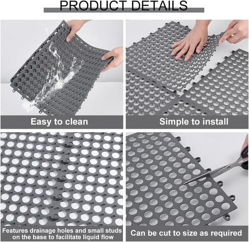 24 Pack Non Slip Shower Floor Mat, 12.2x12.2Inch Soft PVC Non Slip Shower Floor Mat Drainage Interlocking Floor Tiles for Drain Pool Patio Balcony Kennel Poultry Floor Grid, Gray in Kuwait
