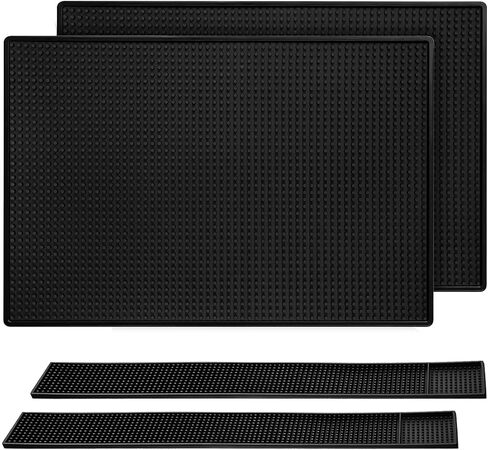 simarro 4 Pcs Thick Rubber Bar Mats for Bartending, 2 Different Sizes 18" X 12"+24" X 3" Black Large Bar Service Mat Durable Non-Slip Coffee Spill Mat for Countertop for Home Kitchen in Kuwait