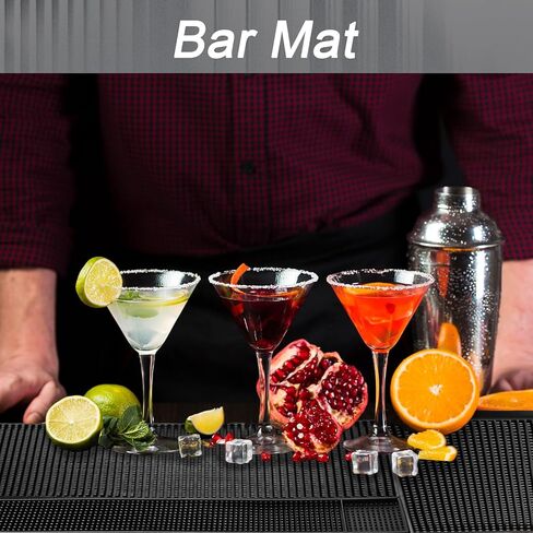 simarro 4 Pcs Thick Rubber Bar Mats for Bartending, 2 Different Sizes 18" X 12"+24" X 3" Black Large Bar Service Mat Durable Non-Slip Coffee Spill Mat for Countertop for Home Kitchen in Kuwait
