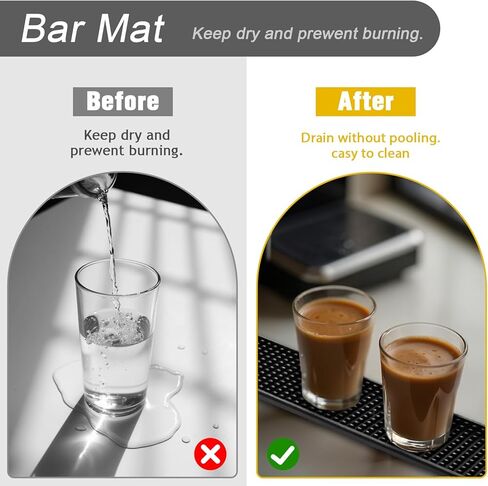 simarro 4 Pcs Thick Rubber Bar Mats for Bartending, 2 Different Sizes 18" X 12"+24" X 3" Black Large Bar Service Mat Durable Non-Slip Coffee Spill Mat for Countertop for Home Kitchen in Kuwait