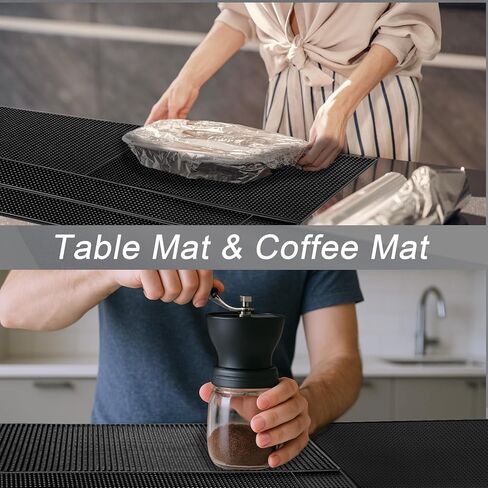 simarro 4 Pcs Thick Rubber Bar Mats for Bartending, 2 Different Sizes 18" X 12"+24" X 3" Black Large Bar Service Mat Durable Non-Slip Coffee Spill Mat for Countertop for Home Kitchen in Kuwait