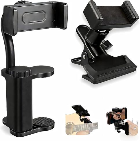 حامل هاتف الجيتار، مع نمطين، حامل هاتف الجيتار القابل للتعديل هذا يناسب الجيتارات/القيثارة (سُمك 2.36 بوصة - 4.13 بوصة) إنه مثالي للدروس وتسجيل الدروس المباشرة in Kuwait