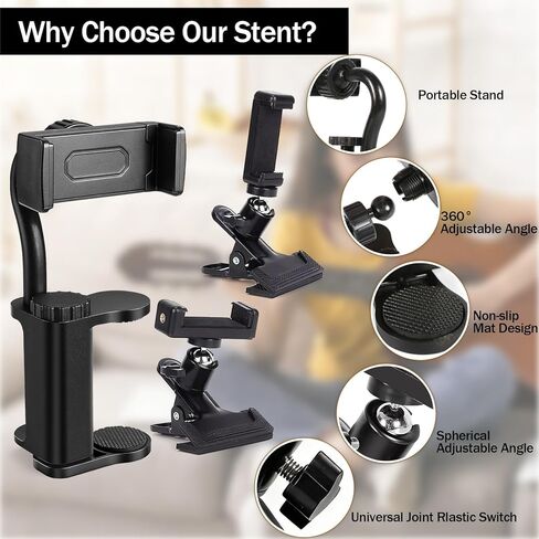 حامل هاتف الجيتار، مع نمطين، حامل هاتف الجيتار القابل للتعديل هذا يناسب الجيتارات/القيثارة (سُمك 2.36 بوصة - 4.13 بوصة) إنه مثالي للدروس وتسجيل الدروس المباشرة in Kuwait