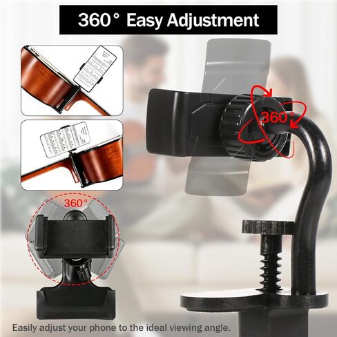 حامل هاتف الجيتار، مع نمطين، حامل هاتف الجيتار القابل للتعديل هذا يناسب الجيتارات/القيثارة (سُمك 2.36 بوصة - 4.13 بوصة) إنه مثالي للدروس وتسجيل الدروس المباشرة in Kuwait