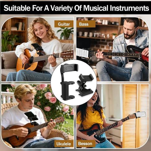 حامل هاتف الجيتار، مع نمطين، حامل هاتف الجيتار القابل للتعديل هذا يناسب الجيتارات/القيثارة (سُمك 2.36 بوصة - 4.13 بوصة) إنه مثالي للدروس وتسجيل الدروس المباشرة in Kuwait