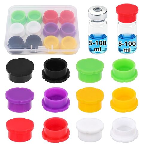 12pcs 5-100ml Glass Vial Protective Caps, 6 Colors Leakproof Dust-Proof Twist-Off Silicone Cap Covers for Injection Vials Liquid Storage & Laboratory Use in Saudi Arabia