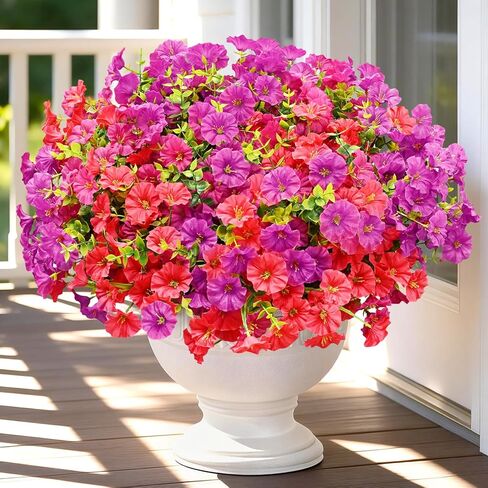 Artificial Flowers for Outdoors, 14 Bundles Fake Outdoor Flowers, UV Resistant Artificial Outdoor Plants & Flowers for Decoration, Colorful Morning Glory for Garden Porch Yard Patio, Mixed Color A in Kuwait