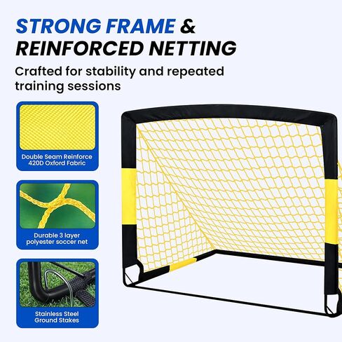 EcoKitchen5Stars Pop Up Soccer Goals Set of 2, 4x3 ft Portable Soccer Goal for Kids, Soccer Net for Backyard with Carry Bag, Small Foldable Indoor Outdoor Training Equipment for Toddlers and Youth. in Saudi Arabia