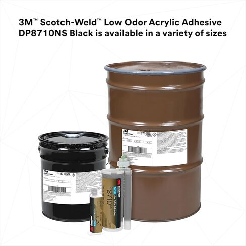 لاصق أكريليك 3M Scotch-Weld منخفض الرائحة DP8710NS، 8710، أسود، غير قابل للاشتعال، الحد الأدنى من إعداد السطح، 45 مل (1.52 أونصة سائلة) ثنائي باك، 1 لكل منهما in Saudi Arabia