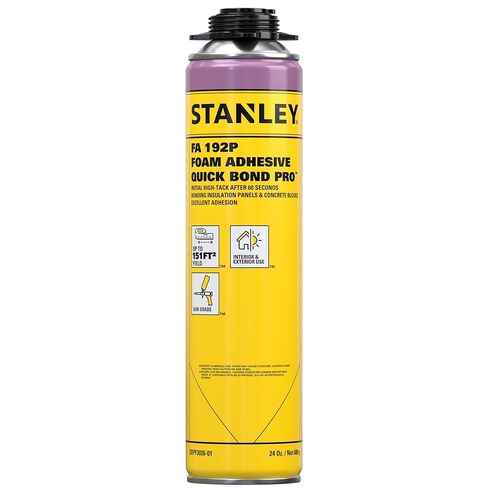 رغوة لاصقة كويك بوند برو من ستانلي FA192P (1x24oz) | لاصق إسفنجي من البولي يوريثين شديد التحمل للبناء، وألواح العزل، والخرسانة، والخشب، والمعادن، والمعالجة السريعة، بما في ذلك البندقية، والمنظف | 1 حزمة in Saudi Arabia