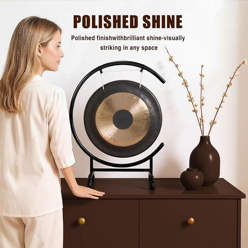 18in Mini Gong with Mallet Metal Gong Stand at The Seaside C-Stand Sound Healing Gongs for Therapys Yoga Various Small Spaces Long Sustain in Kuwait