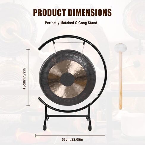 18in Mini Gong with Mallet Metal Gong Stand at The Seaside C-Stand Sound Healing Gongs for Therapys Yoga Various Small Spaces Long Sustain in Kuwait