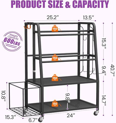 حامل دمبل من VOPEAK لصالة الألعاب الرياضية المنزلية، حامل حامل وزن قابل للتعديل مع عجلات، منظم تخزين فولاذي شديد التحمل للدمبل وحصيرة اليوغا، مع عجلات قفل وخطافات جانبية in Kuwait