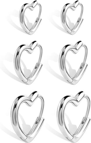 925 Sterling Silver 3 Pairs Heart Earrings Set for Women 14K Gold Plated Hoops, ALEXCRAFT Minimalist Hearts Shaped Small Big Silver Huggie Hoop Trendy Earring Hypoallergenic Thick Chunky Earings in Kuwait