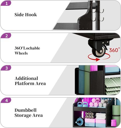Weight Rack for Dumbbells, Home Gym Storage Rack Yoga Mat Holder with Wheels and Hooks, All in One Workout Storage for Yoga Mat, Foam Roller, Gym Organizer Storage for Home Exercise(Wood) in Saudi Arabia