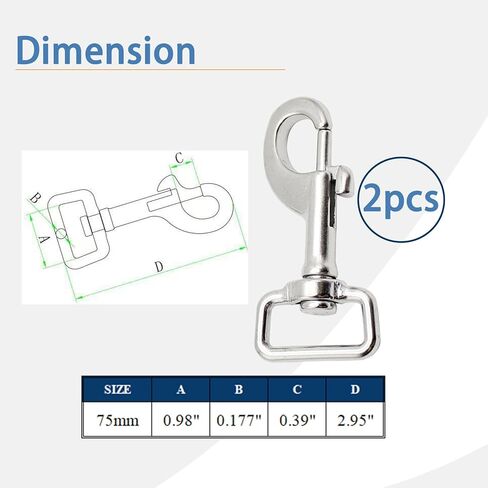 2.9 Inch Swivel Eye Snap Hook Bolt Snap 304 Stainless Steel Single Ended Heavy Duty Trigger Chain Clip for Boat Ropes and Cages, Camera Strap, Flag Pole Rope, Dog Leash 2pcs in Kuwait