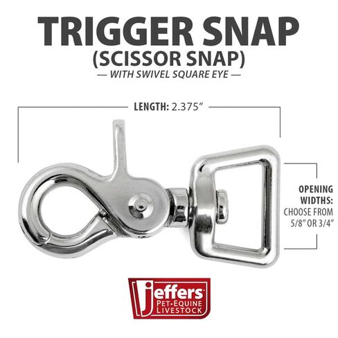 Jeffers Trigger Snap Scissor Snap Clip with Swivel Square Eye 2.5" – Nickel Plated Die Cast for Rope, Pet Leash, Harness, Keychain, DIY Crafts, Camping, Tools, Utility Use - 3/4" 2 Pack in Saudi Arabia