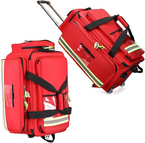 حقيبة طبية على عجلات، حقيبة صدمات متدحرجة ذات سعة كبيرة، مادة قماش أكسفورد 1800D، جيوب داخلية متعددة، أقدام غير قابلة للانزلاق، شرائط عاكسة، لممرضات الصحة المنزلية والأطباء in Kuwait