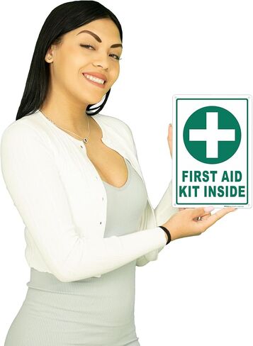 Brimar - 7" x 10" - First Aid Kit Inside Sign - Polyethylene Plastic - Bold Text And Symbol - Easy Installation in Kuwait