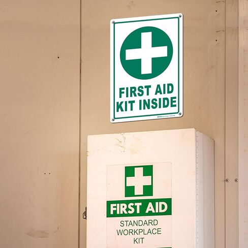 Brimar - 7" x 10" - First Aid Kit Inside Sign - Polyethylene Plastic - Bold Text And Symbol - Easy Installation in Kuwait