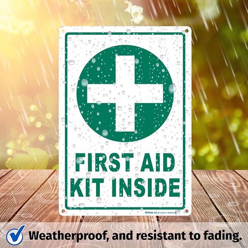 Brimar - 7" x 10" - First Aid Kit Inside Sign - Polyethylene Plastic - Bold Text And Symbol - Easy Installation in Kuwait
