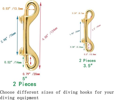Solid Brass Diving Clips 4-Pack - Marine Grade Double-Ended Snap Hooks for Scuba Gear, Dog Leashes, Bags, Keychains - Heavy Duty Spring Loaded (2 Large 5" + 2 Small 3.5") in Kuwait