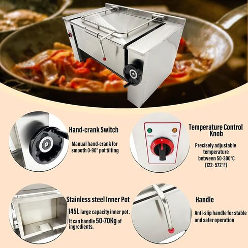 Commercial Electric Skillet 38.3gal Electric Tilting Braising Pan, 0-90° Tiltable Pot Design, 122-572°F Temp, Ideal for Stir-frying, Braising, Soup Boiling, and Simmering AC220V in Kuwait