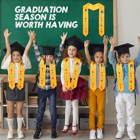 2 Pieces Yellow Kindergarten Graduation Stole 2025 Kids Graduation Sash Grad Classroom Party Favors Class of 2025 Graduate Gift in Kuwait