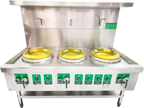 Commercial Gas Wok Stove Chinese Wok Range Burner Heavy-duty Liquefied and Natural Gas Stove Cooker 13" Stainless Steel Construction 85300BTU 110V in Kuwait