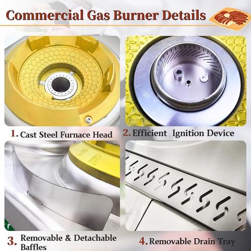 Commercial Gas Wok Stove Chinese Wok Range Burner Heavy-duty Liquefied and Natural Gas Stove Cooker 13" Stainless Steel Construction 85300BTU 110V in Kuwait