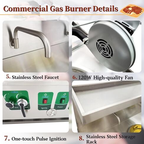 Commercial Gas Wok Stove Chinese Wok Range Burner Heavy-duty Liquefied and Natural Gas Stove Cooker 13" Stainless Steel Construction 85300BTU 110V in Kuwait