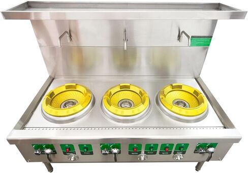 Commercial Gas Wok Stove Chinese Wok Range Burner Heavy-duty Liquefied and Natural Gas Stove Cooker 13" Stainless Steel Construction 85300BTU 110V in Kuwait