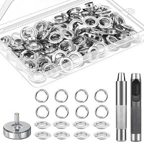 1/4 Inch Grommet Tool Kit 100 Sets - Grommet Eyelets Kit with Punch, Metal Grommets in Silver for Fabric, Leather, Canvas in Kuwait