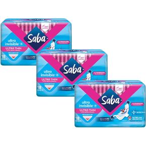SABA Ultra Invisible Ultra Thin Regular Pads with Wings, SecureFit Technology, 3-Pack of 18 Pads (54 Count) in Kuwait