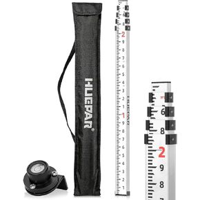 Huepar 9 - Foot Aluminium Grade Rod -10ths 4 Telescopic Sections with Bubble Level - Waterproof Soft Carrying Bag Included GR3 in Saudi Arabia