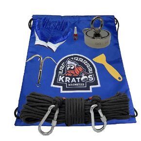 1,100 Pounds Combined Pull-Force - The 1100 Double Sided Classic Magnet Fishing Kit - Gloves, Rope, 2 Carabiners, Hook, Bag, Threadlocker, Scraper, and an 1100 Magnet in Saudi Arabia