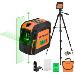 JORGENSEN Laser Level with Tripod & 2 Plumb Dots, 100 FT Self Leveling Point Cross Line Laser Leveler Tool, Wide Angle Green Laser Level for Picture Hanging, Indoor Project, Construction, Carry Bag in Kuwait