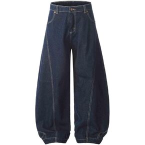 Women's Wide Leg Jeans Vintage Y2K Reconstruction Curved Hem Embroidery Baggy High Waist Banana Pants in Kuwait