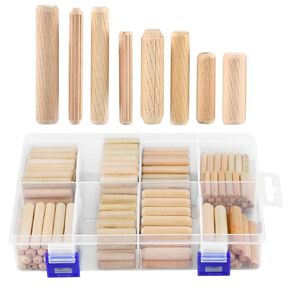 240Pcs Wood Dowels Kit 1/4 3/8 5/16 Inch Dowel Rods Pins with Tapered End with Bevel Angle Groove Wood Pegs for Repair Replacement Furniture Woodworking DIY Crafts in Saudi Arabia