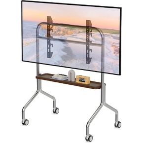 عربة تلفزيون متنقلة دوارة بعجلات حامل تلفزيون دوار لشاشات تلفزيون مسطحة مقاس 32-65 بوصة، قاعدة حامل أرضية قابلة للتعديل بارتفاع عمودي إلى أفقي بحد أقصى 600 × 500 مم أسود in Kuwait